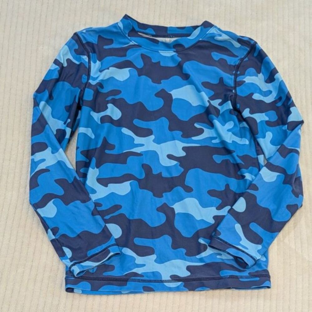 Primary Kids Blue Camo Long Sleeve Rash Guard Swim Top Boys Girls Swimsuit